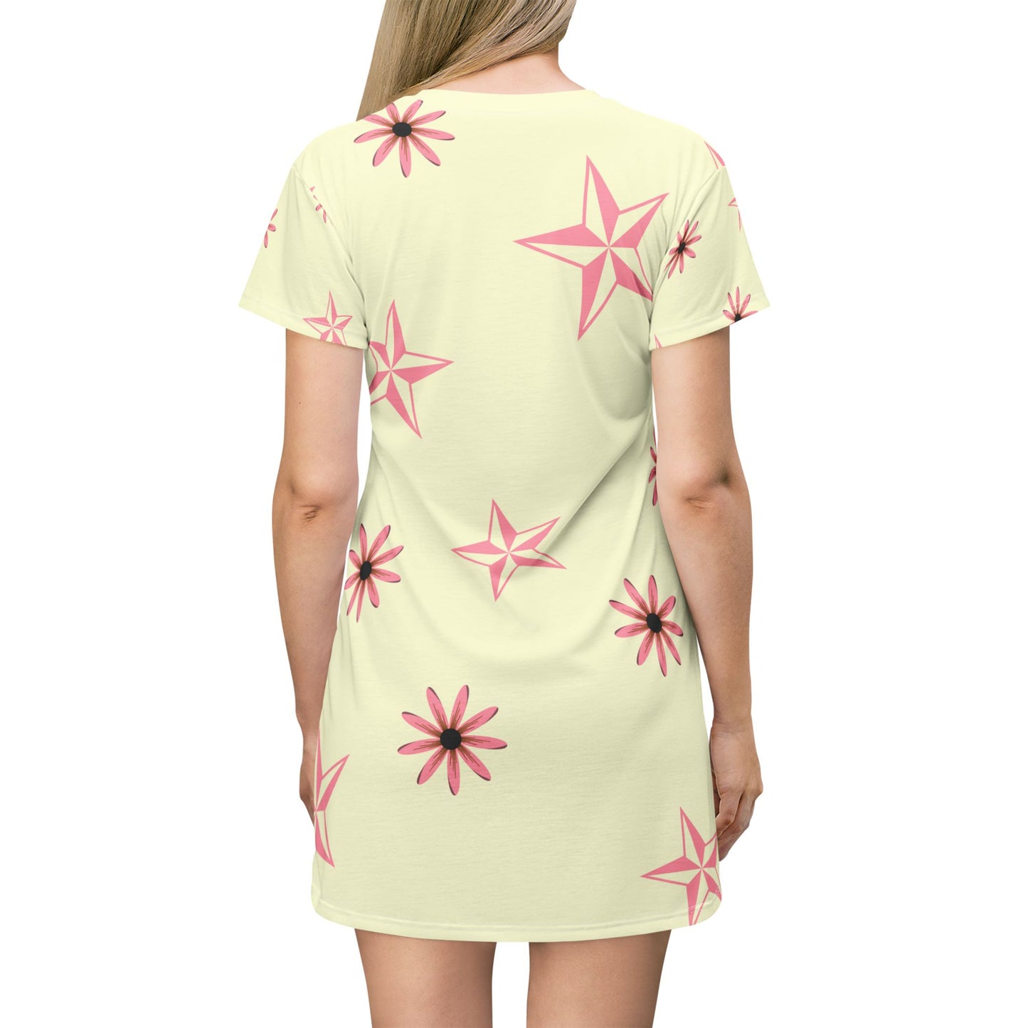 Floral Tunic with Pink Flowers and Beige and Pink Stars