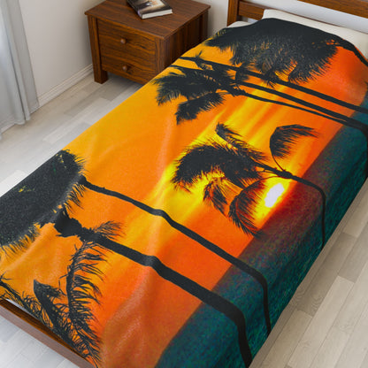 Sunset Palm Tree Velveteen Plush Blanket