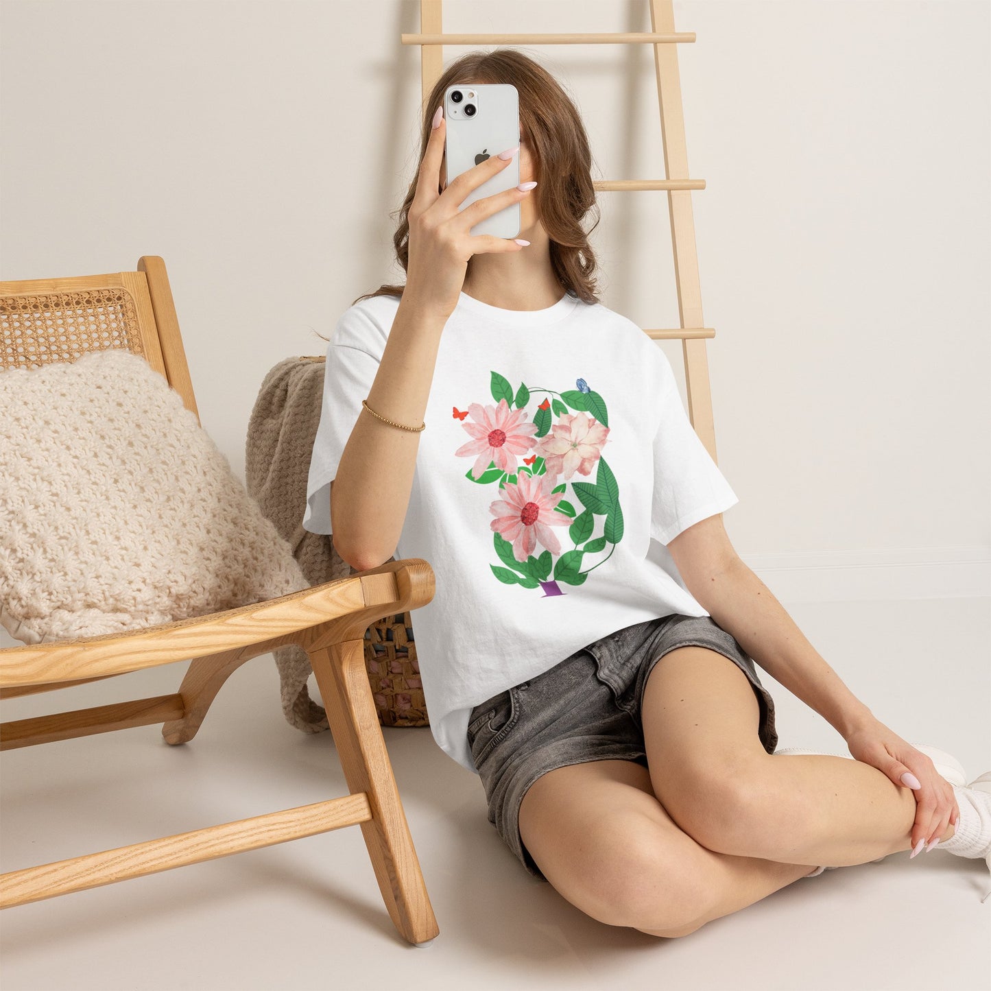 Floral Potted Plant T‑Shirt — Pink Blossom Graphic Tee