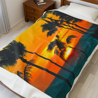 Sunset Palm Tree Velveteen Plush Blanket