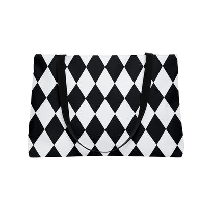 Black and White Small Diamond Print Weekender Tote Bag