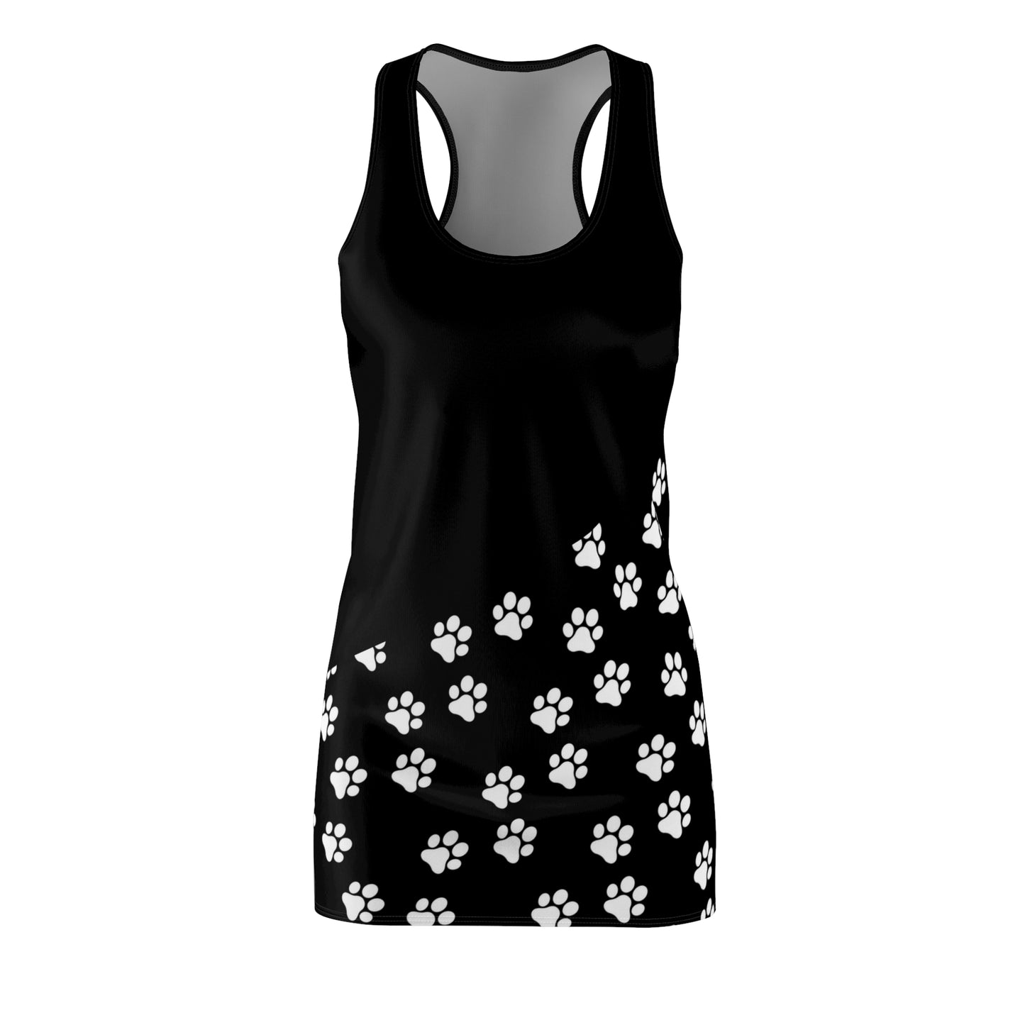 Pawsome Prints: Black Dress with White Paw Prints Racerback Dress