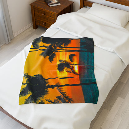 Sunset Palm Tree Velveteen Plush Blanket