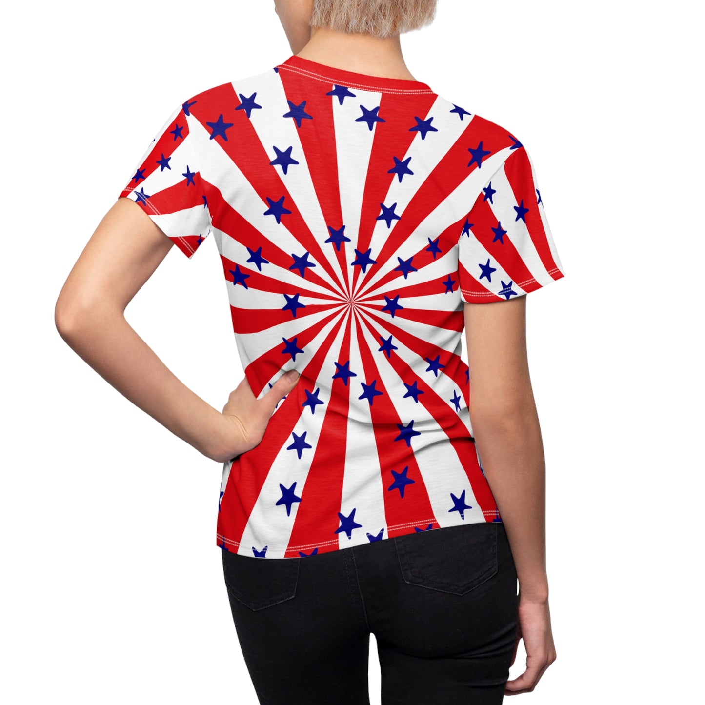 Patriotic Starburst Women's Tee, Comfortable Summer Top, Red White Blue Shirt, Festive T-Shirt for Independence Day, 4th of July Apparel