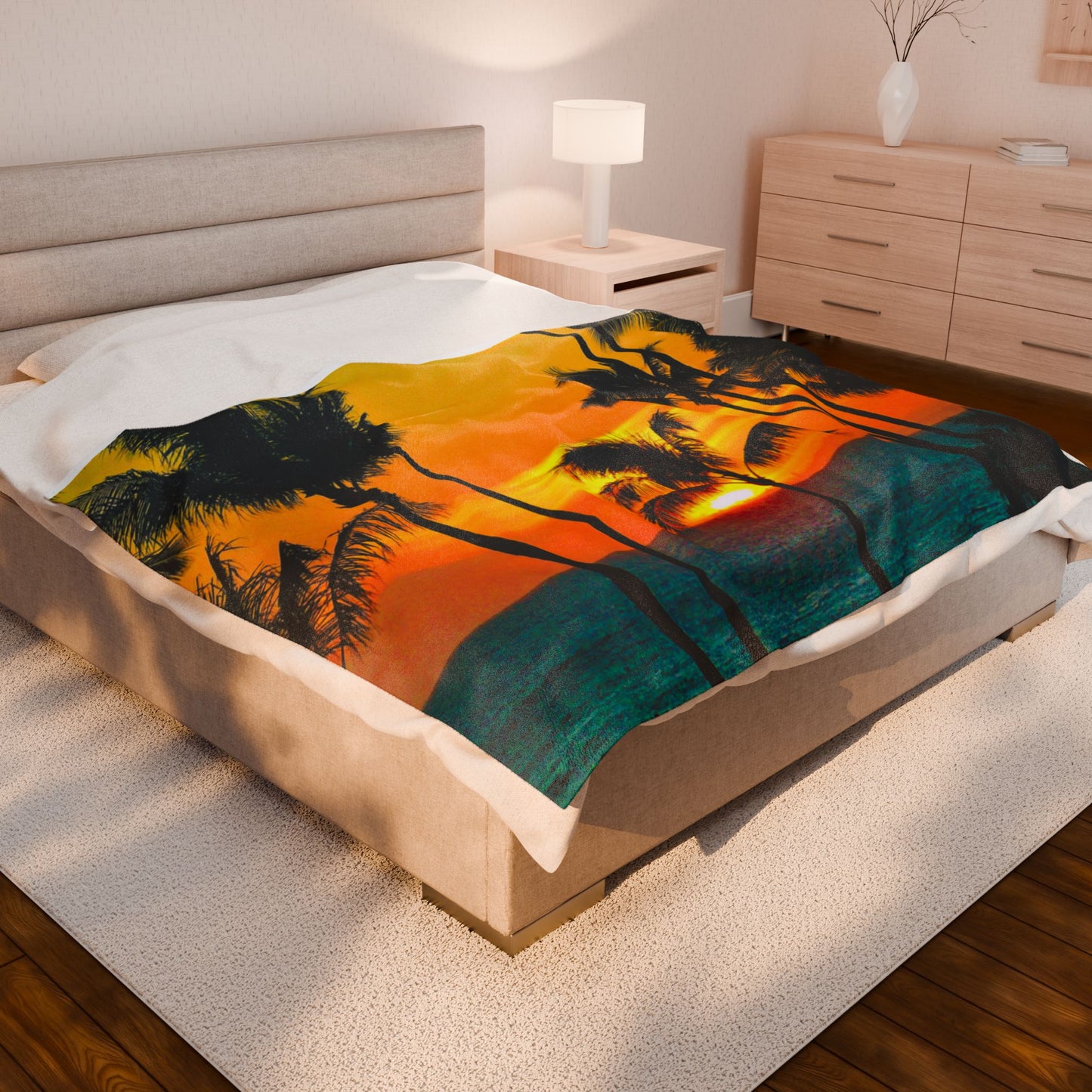 Sunset Palm Tree Velveteen Plush Blanket