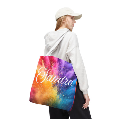 Personalized Rainbow Galaxy Tote Bag – Custom Name Colorful Canvas Tote
