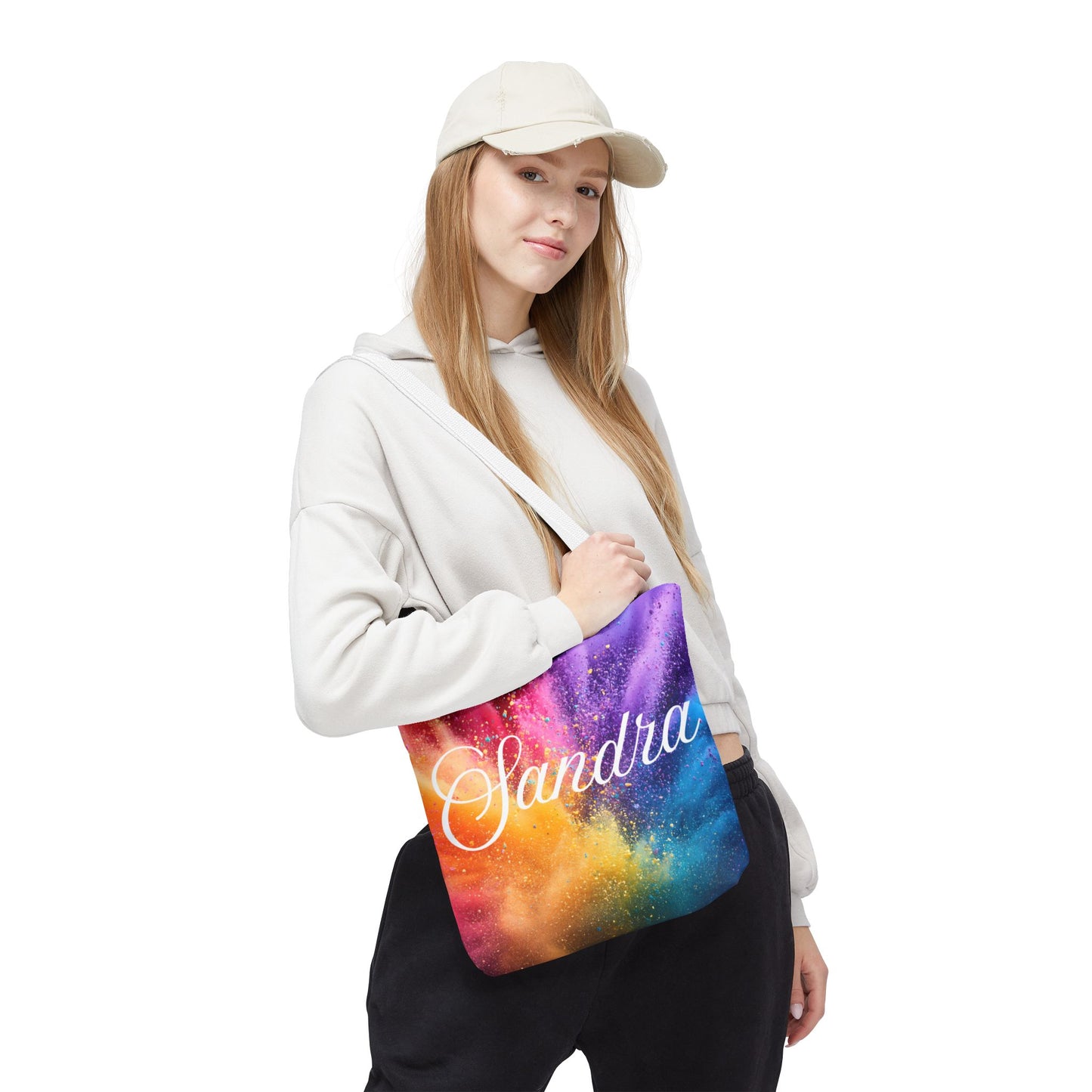 Personalized Rainbow Galaxy Tote Bag – Custom Name Colorful Canvas Tote