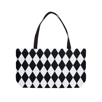 Black and White Small Diamond Print Weekender Tote Bag