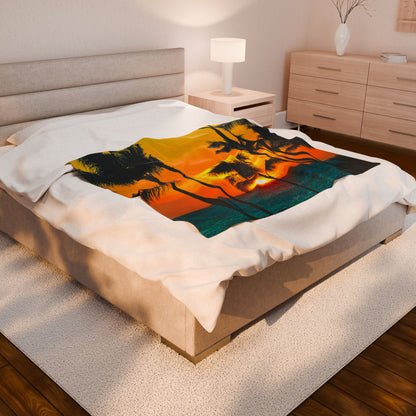 Sunset Palm Tree Velveteen Plush Blanket