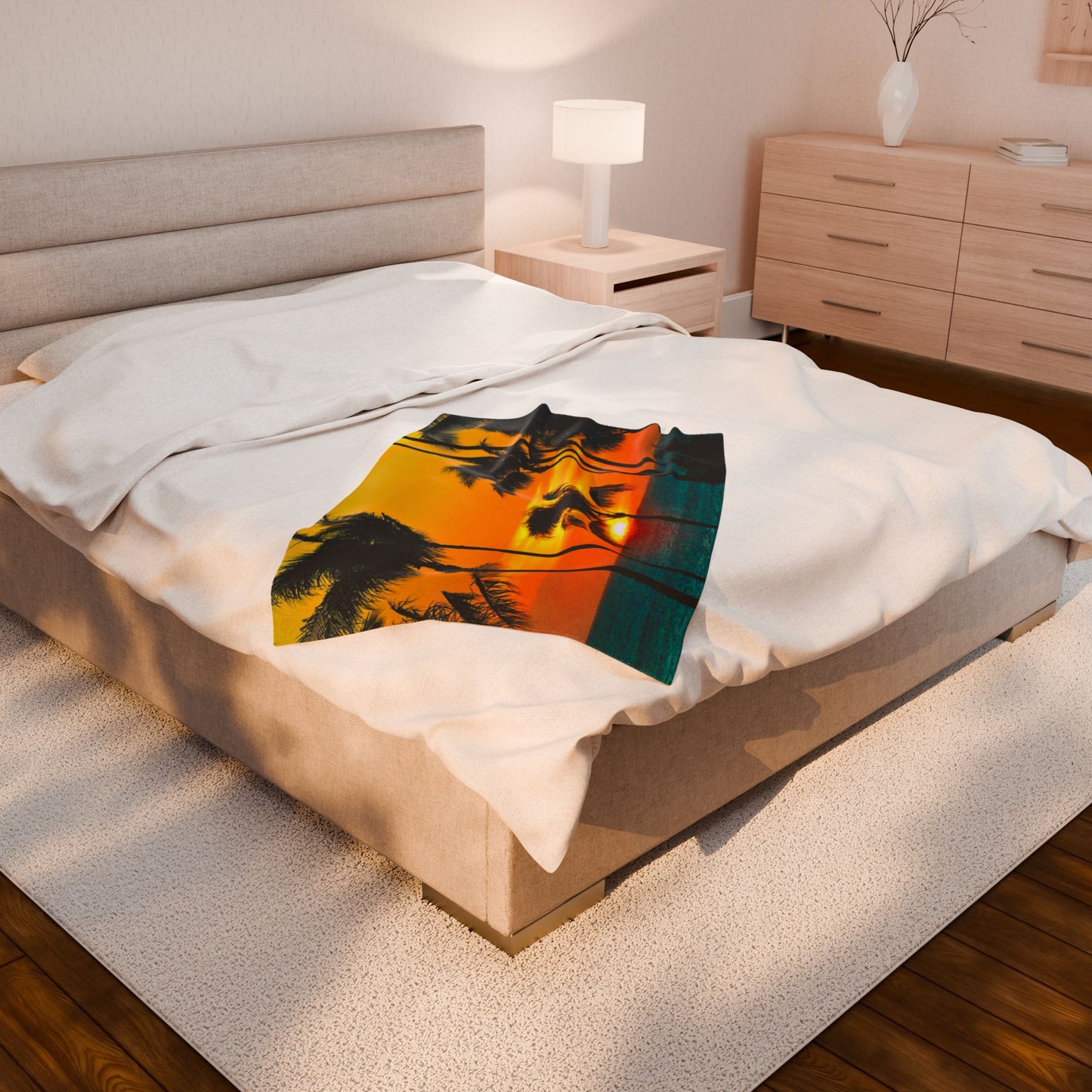 Sunset Palm Tree Velveteen Plush Blanket