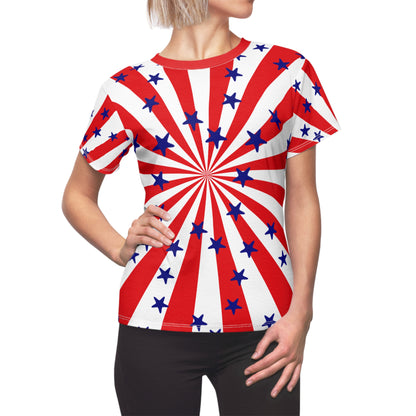 Patriotic Starburst Women's Tee, Comfortable Summer Top, Red White Blue Shirt, Festive T-Shirt for Independence Day, 4th of July Apparel