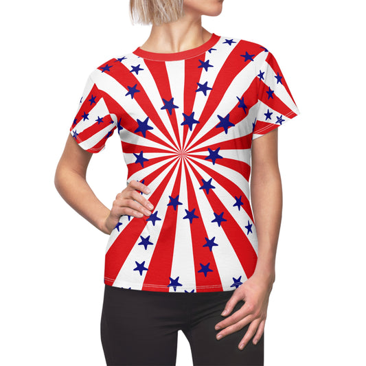 Patriotic Starburst Women's Tee, Comfortable Summer Top, Red White Blue Shirt, Festive T-Shirt for Independence Day, 4th of July Apparel