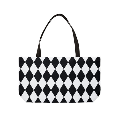 Black and White Small Diamond Print Weekender Tote Bag