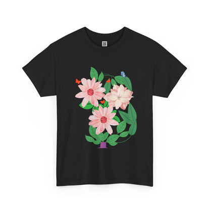 Floral Potted Plant T‑Shirt — Pink Blossom Graphic Tee