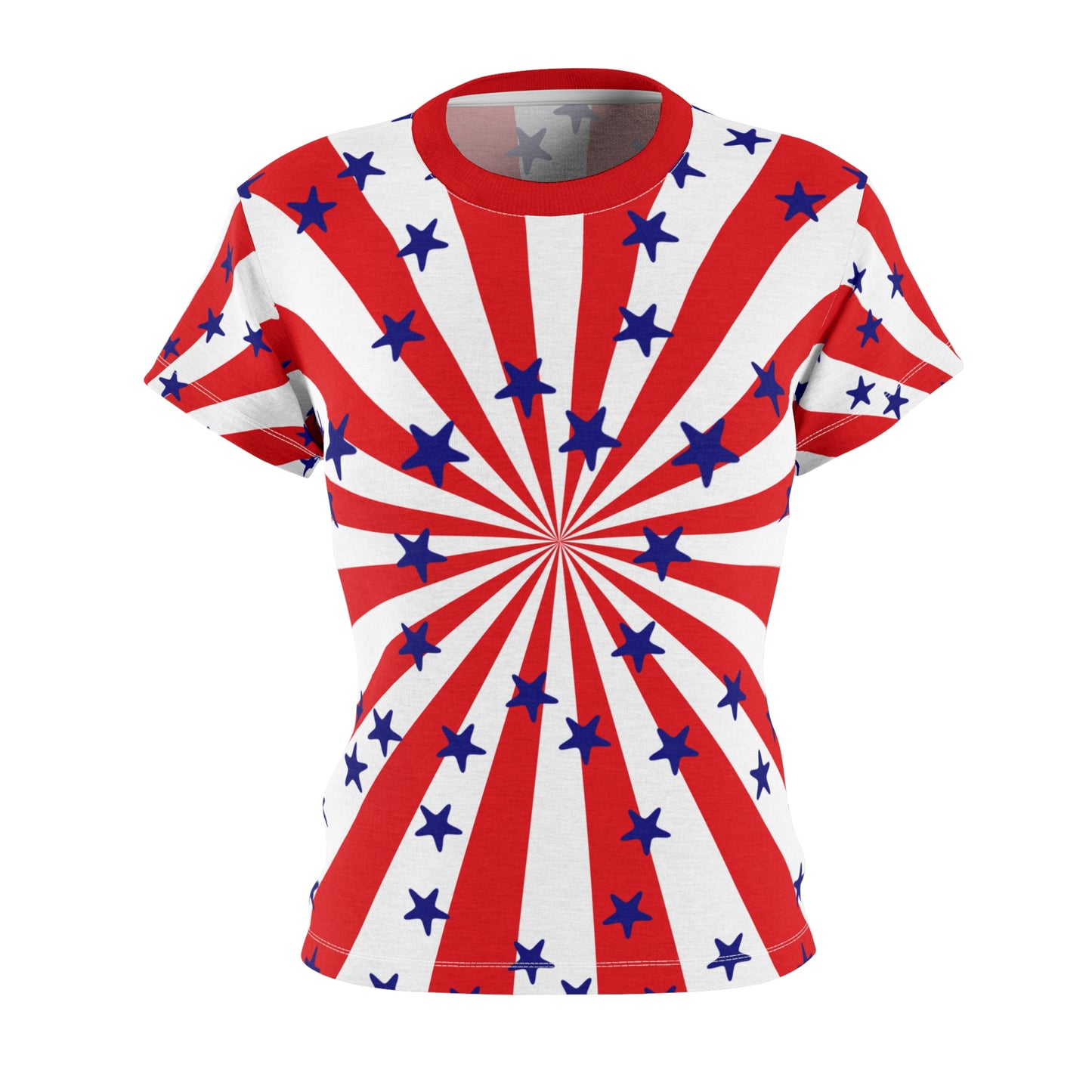 Patriotic Starburst Women's Tee, Comfortable Summer Top, Red White Blue Shirt, Festive T-Shirt for Independence Day, 4th of July Apparel