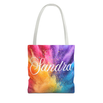 Personalized Rainbow Galaxy Tote Bag – Custom Name Colorful Canvas Tote