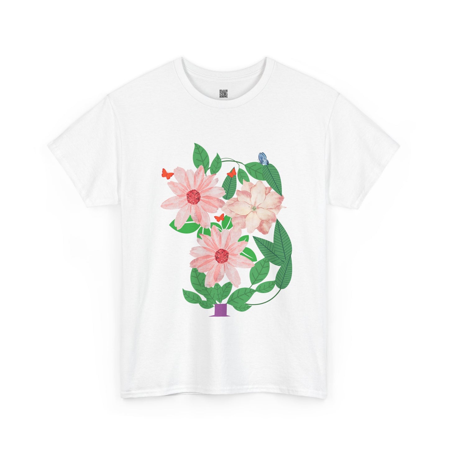 Floral Potted Plant T‑Shirt — Pink Blossom Graphic Tee