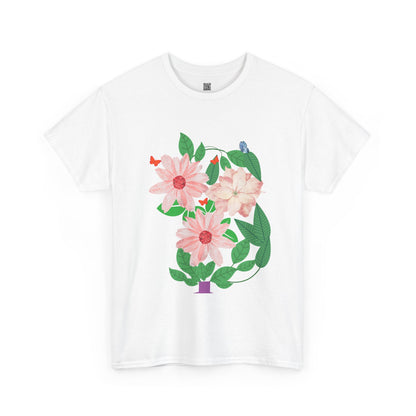 Floral Potted Plant T‑Shirt — Pink Blossom Graphic Tee