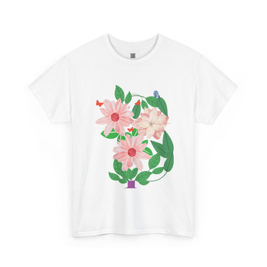 Floral Potted Plant T‑Shirt — Pink Blossom Graphic Tee