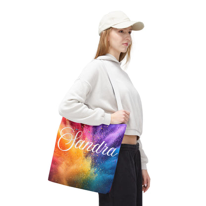 Personalized Rainbow Galaxy Tote Bag – Custom Name Colorful Canvas Tote