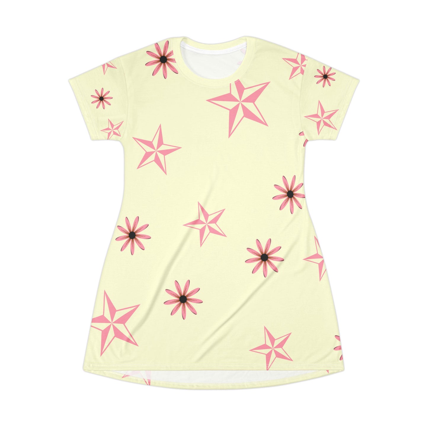 Floral Tunic with Pink Flowers and Beige and Pink Stars